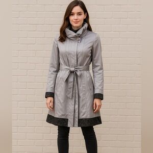 C2 Studio Velvet Trim Trench Coat  Size Medium,‎ Gray